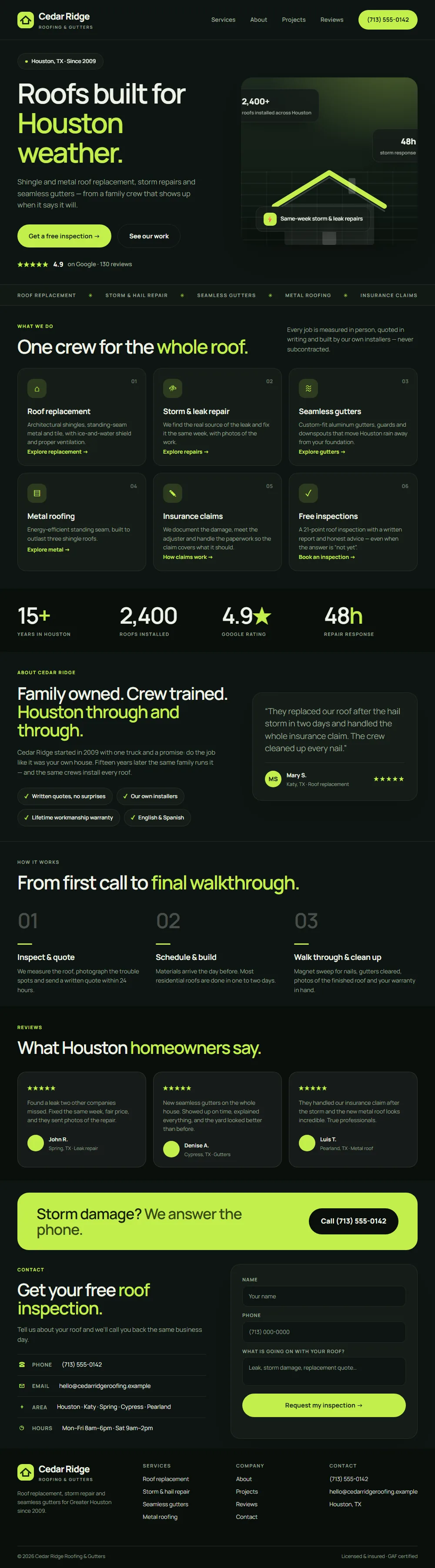 The redesigned website in a bold palette: deep navy and lime